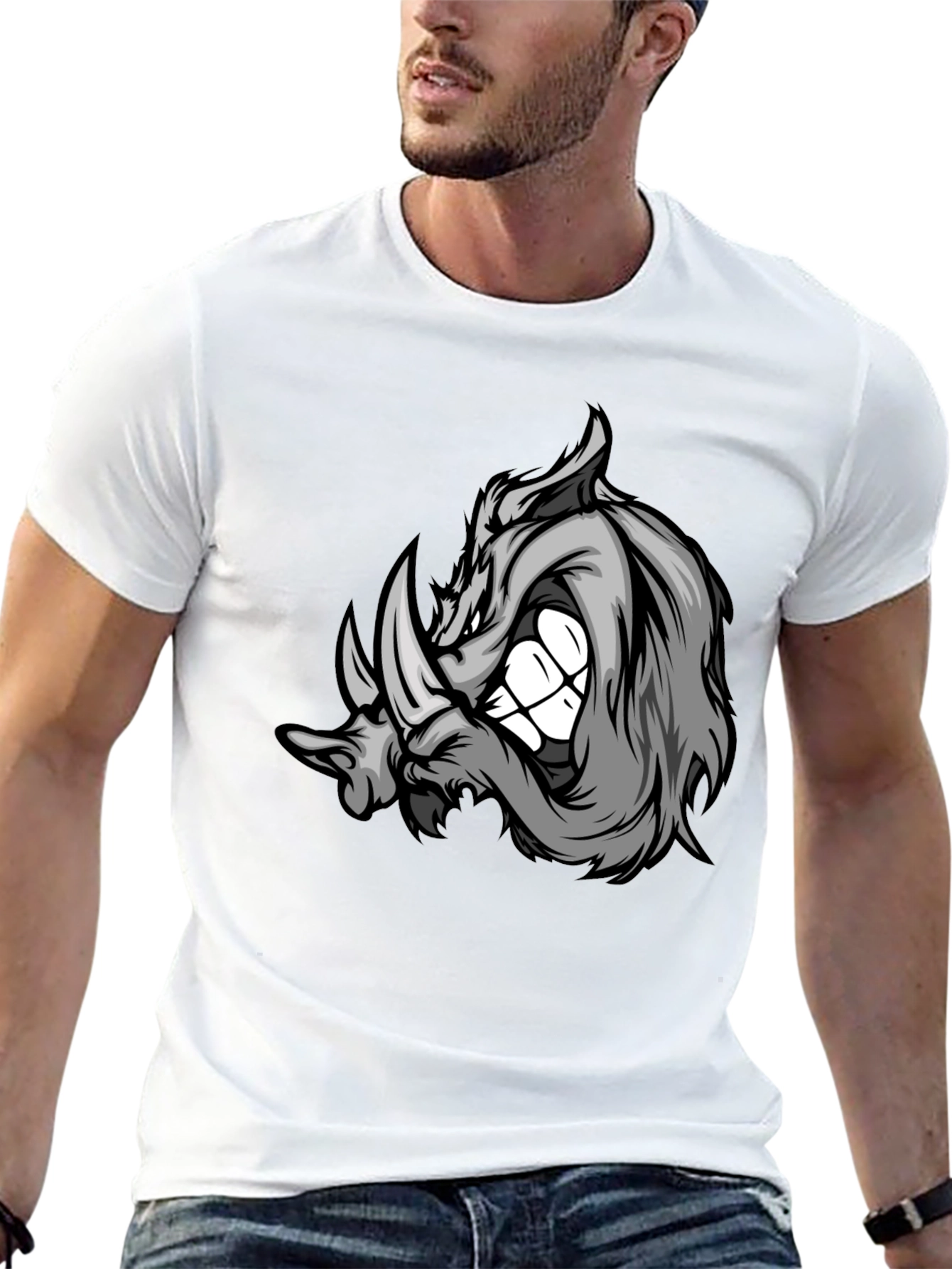 Rhinoceros Graphic Tee - Black Cotton Blend