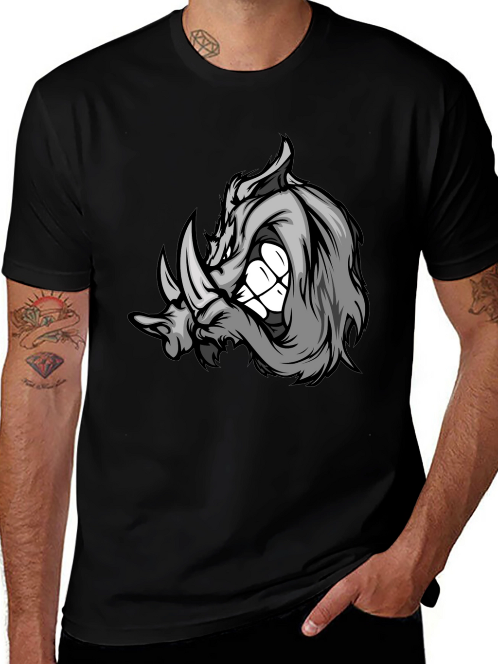 Rhinoceros Graphic Tee - Black Cotton Blend