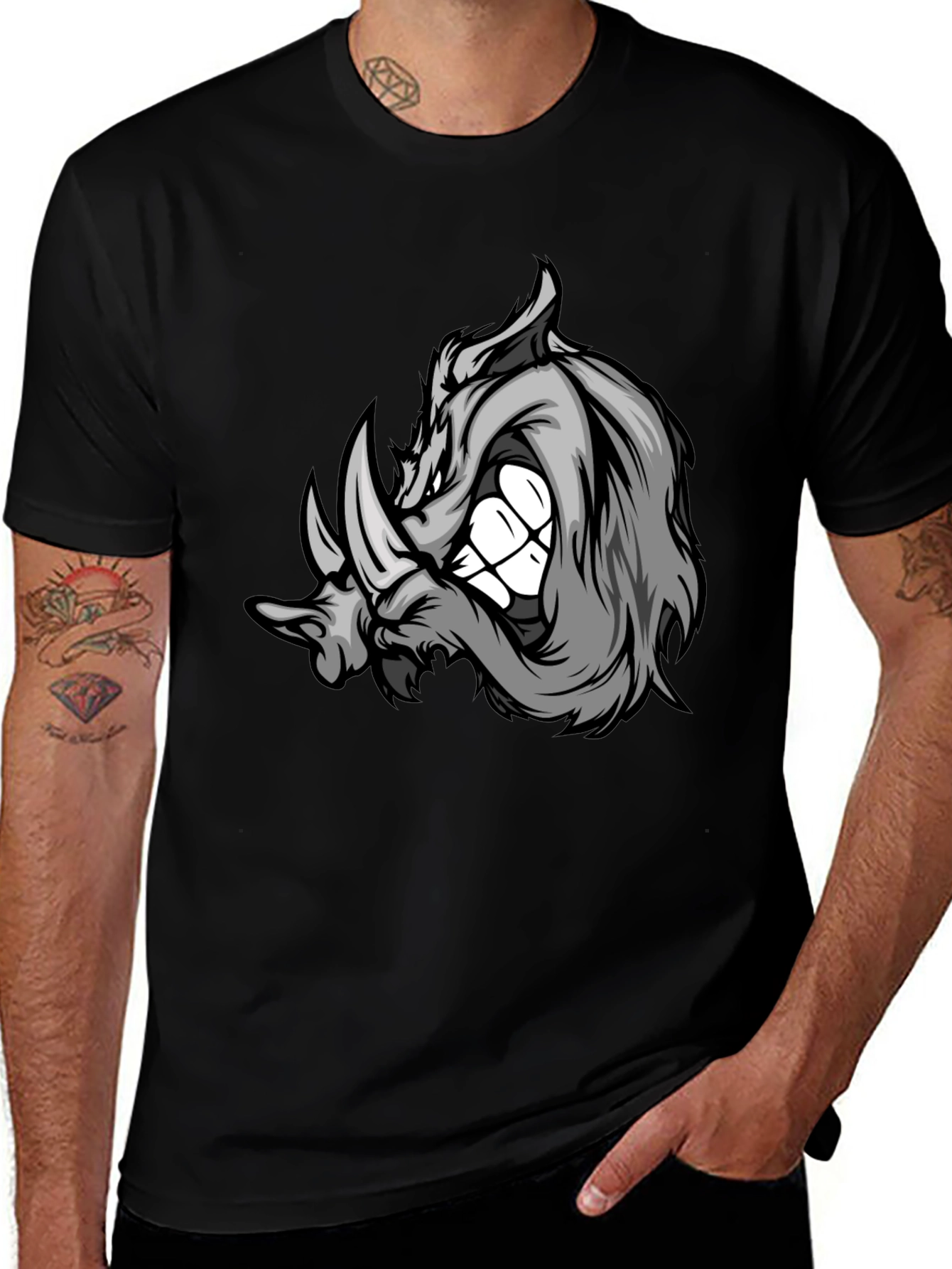 Rhinoceros Graphic Tee - Black Cotton Blend