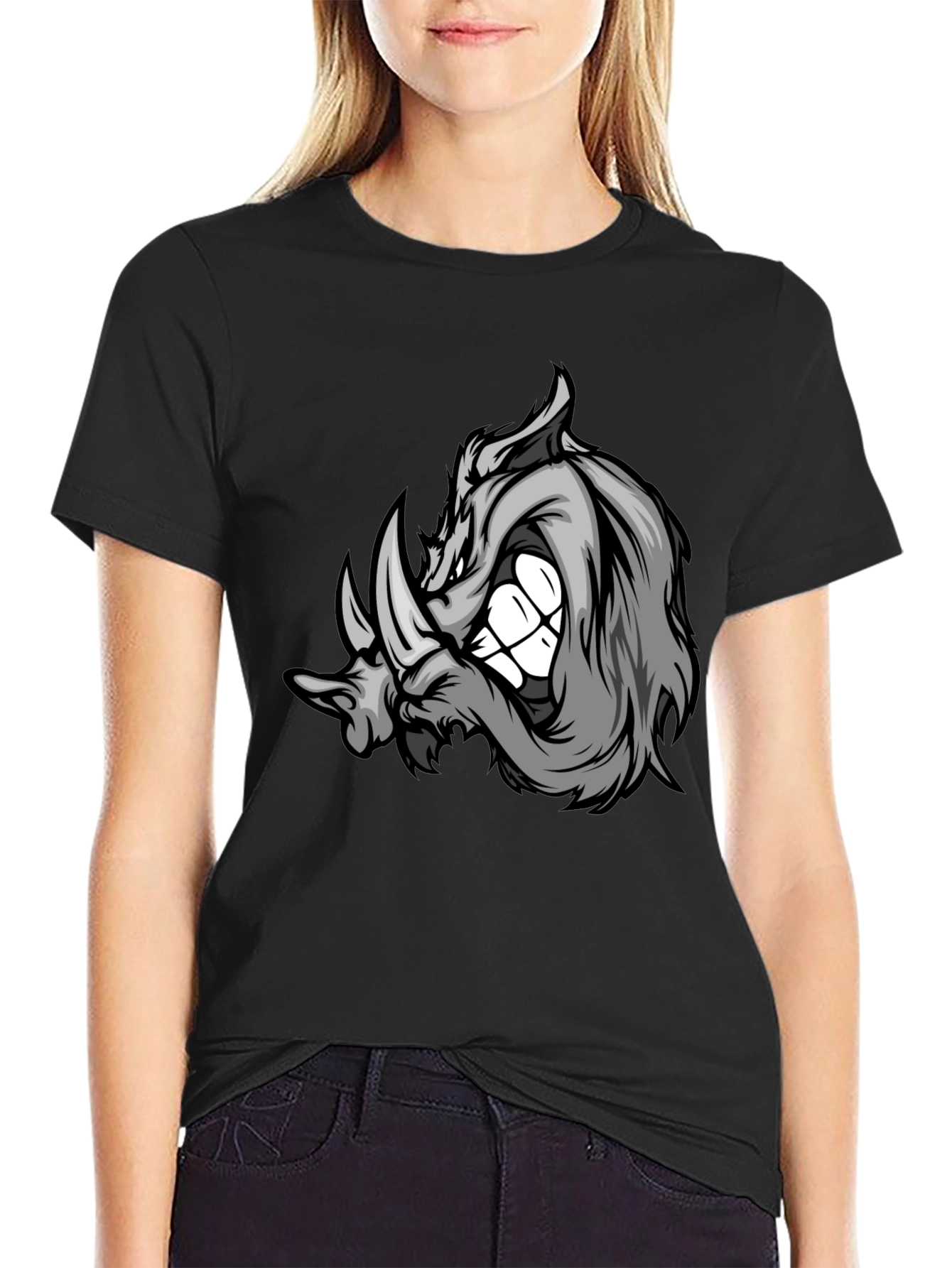 Rhinoceros Graphic Tee - Black Cotton Blend