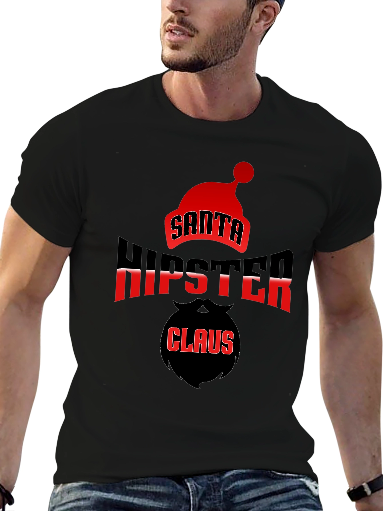 Santa Hipster Claus Black T-Shirt