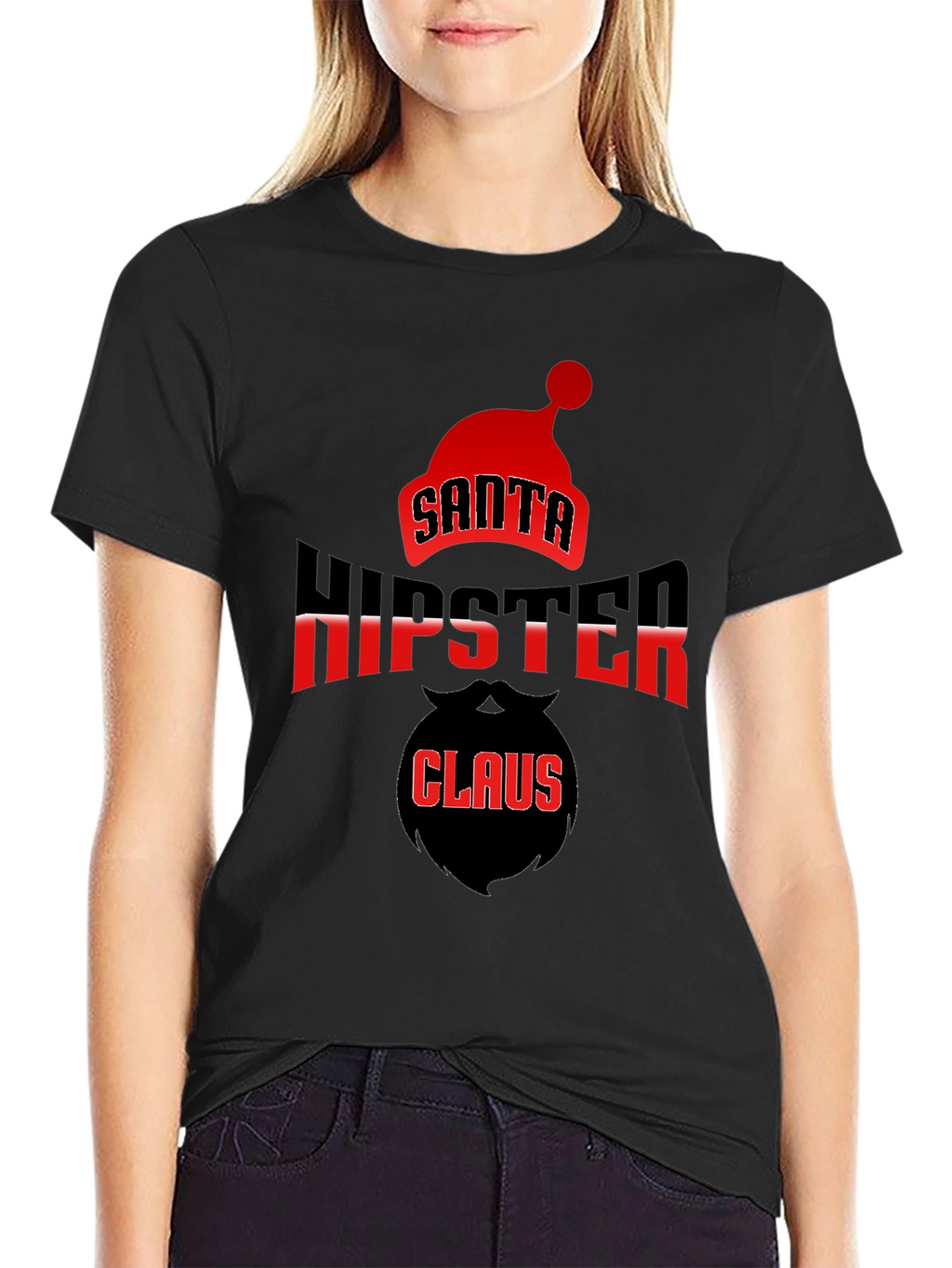 Santa Hipster Claus Black T-Shirt