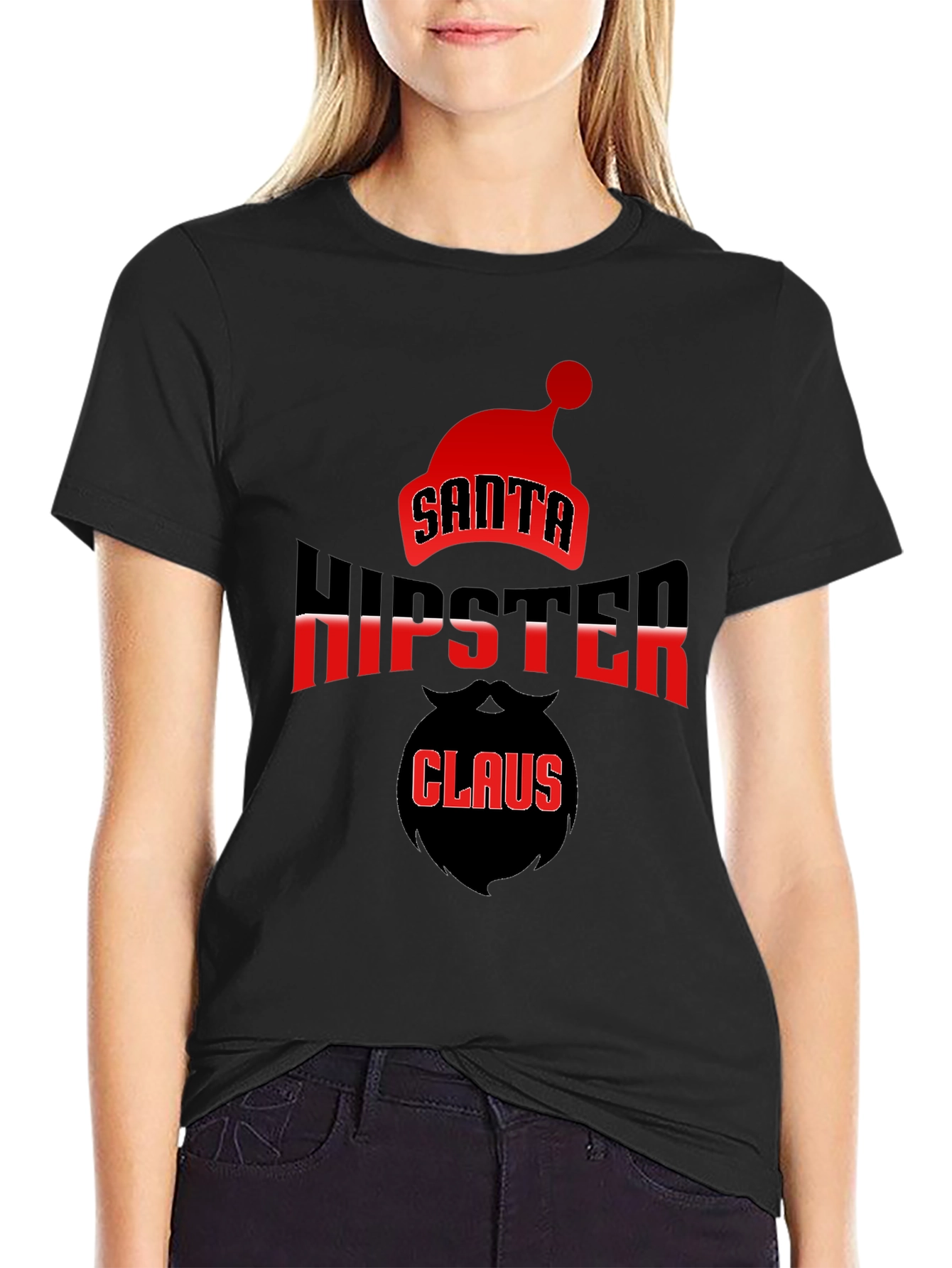 Santa Hipster Claus Black T-Shirt
