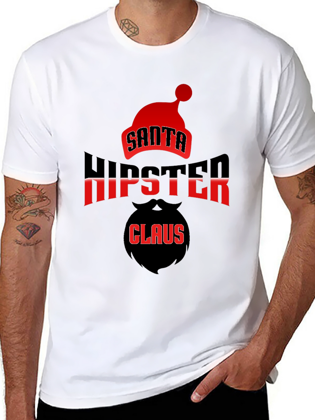 Santa Hipster Claus Black T-Shirt