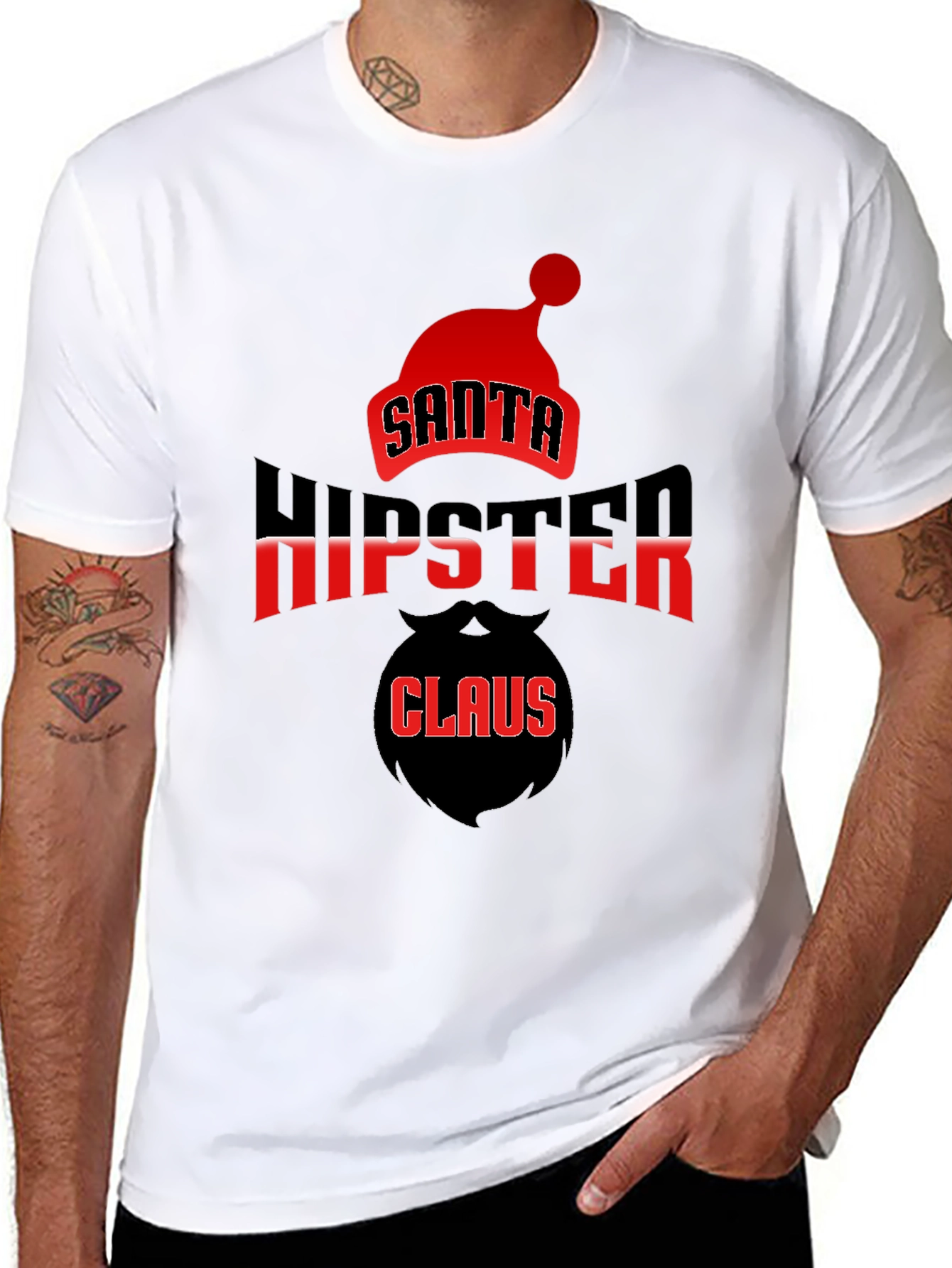Santa Hipster Claus Black T-Shirt