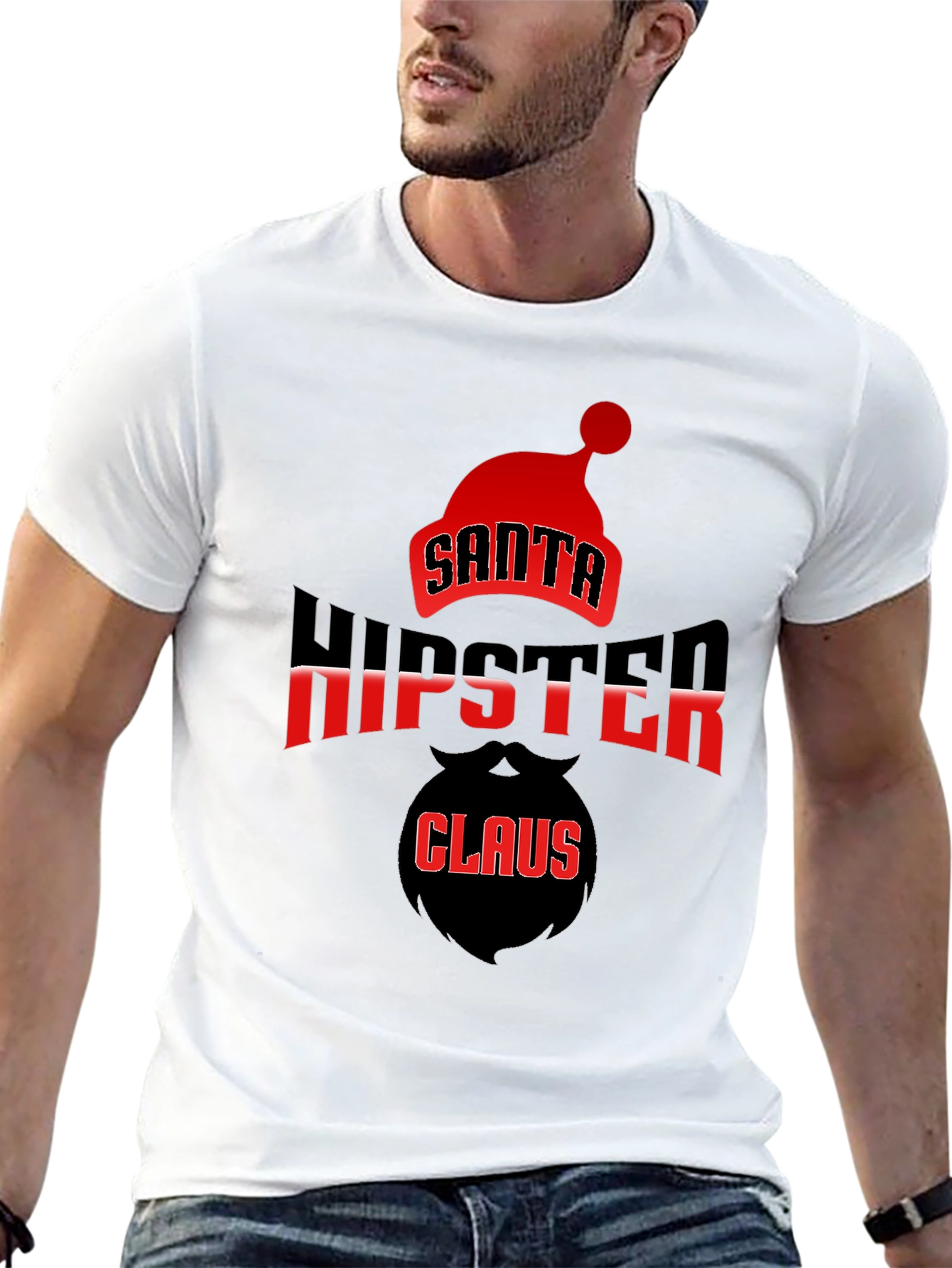 Santa Hipster Claus Black T-Shirt