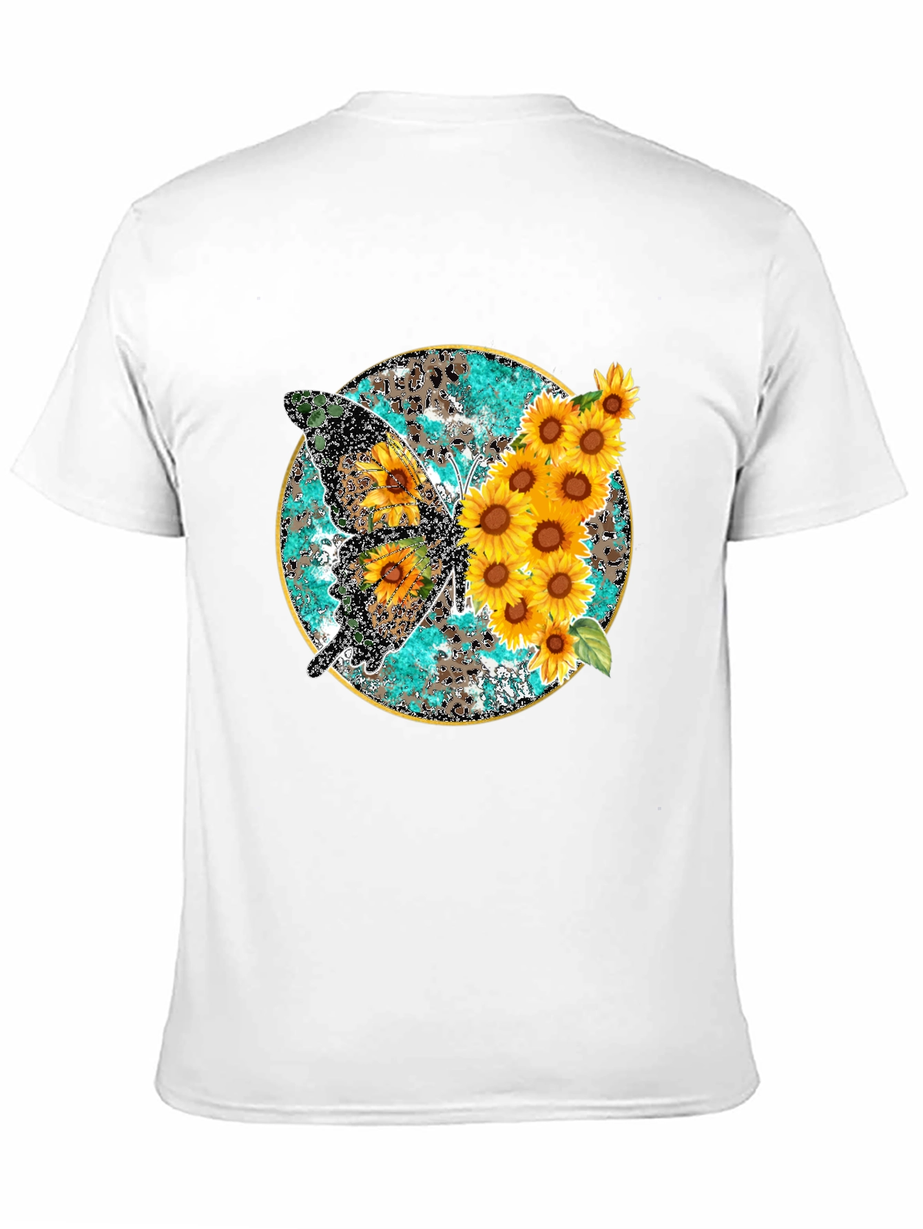Sunflower Butterfly Print Black T-Shirt