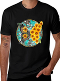 Sunflower Butterfly Print Black T-Shirt