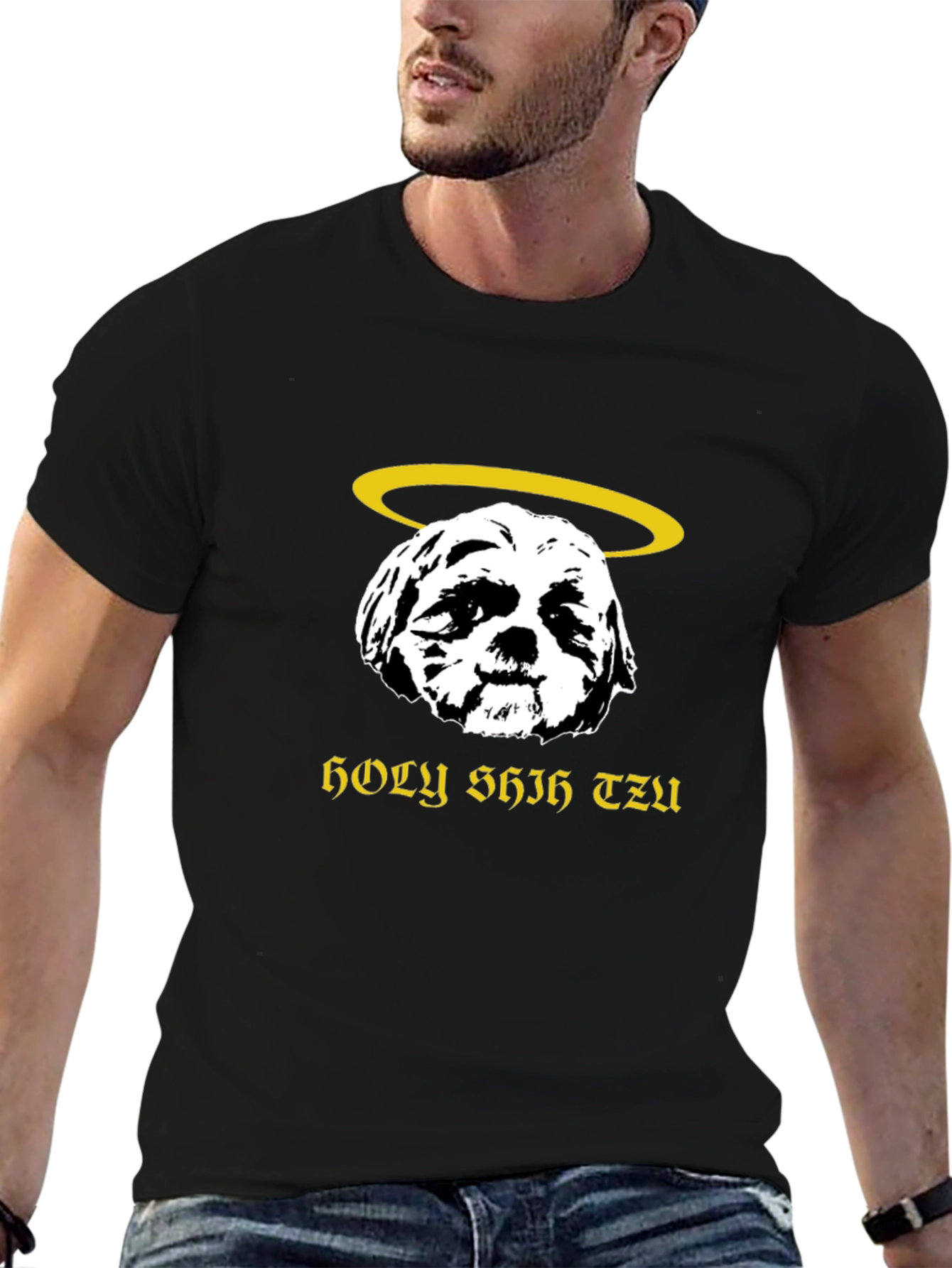 Holy Shih Tzu Black T-Shirt Funny Dog Lover Tee