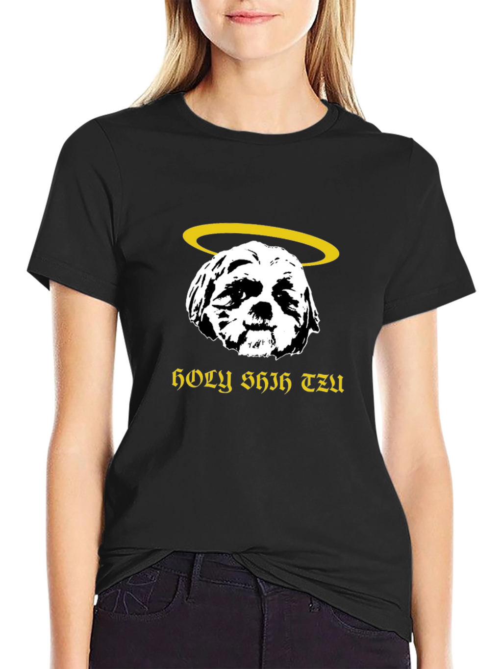 Holy Shih Tzu Black T-Shirt Funny Dog Lover Tee