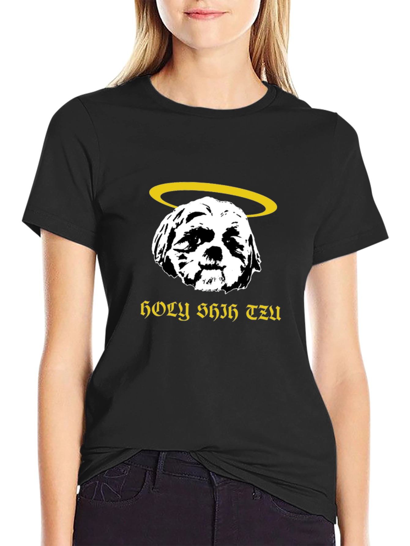 Holy Shih Tzu Black T-Shirt Funny Dog Lover Tee