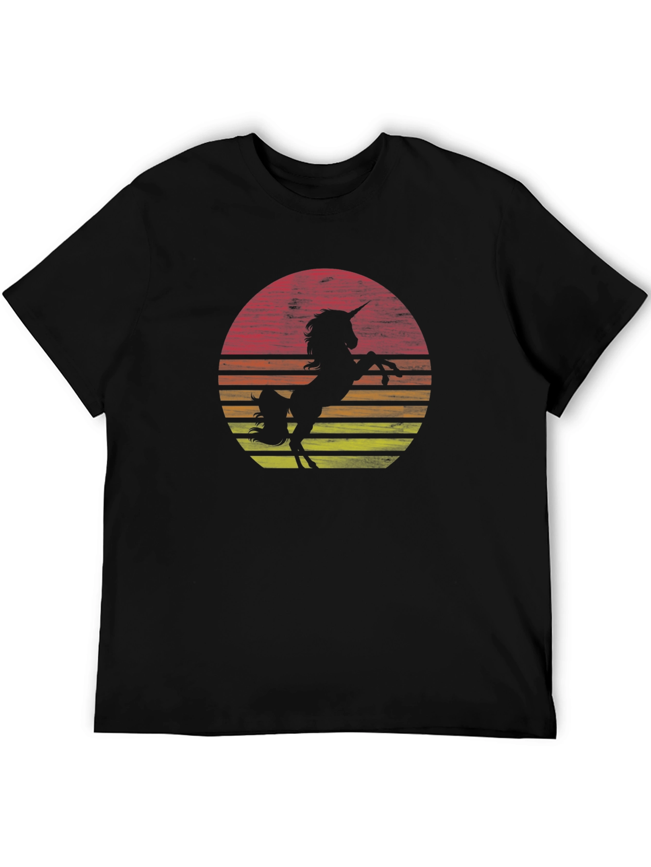 Unicorn Sunset Graphic Tee - Black Cotton Shirt
