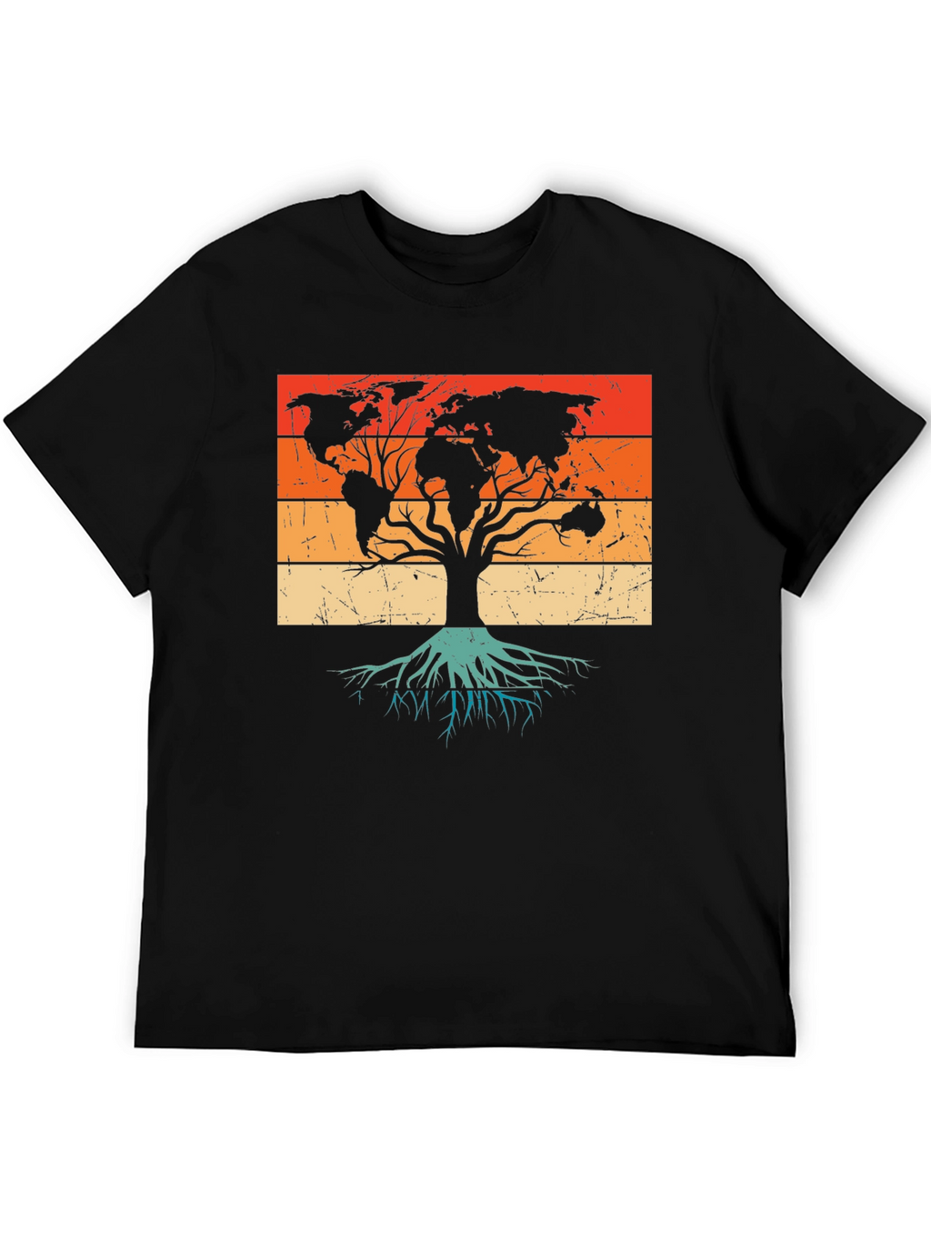 World Map Tree Black T-Shirt