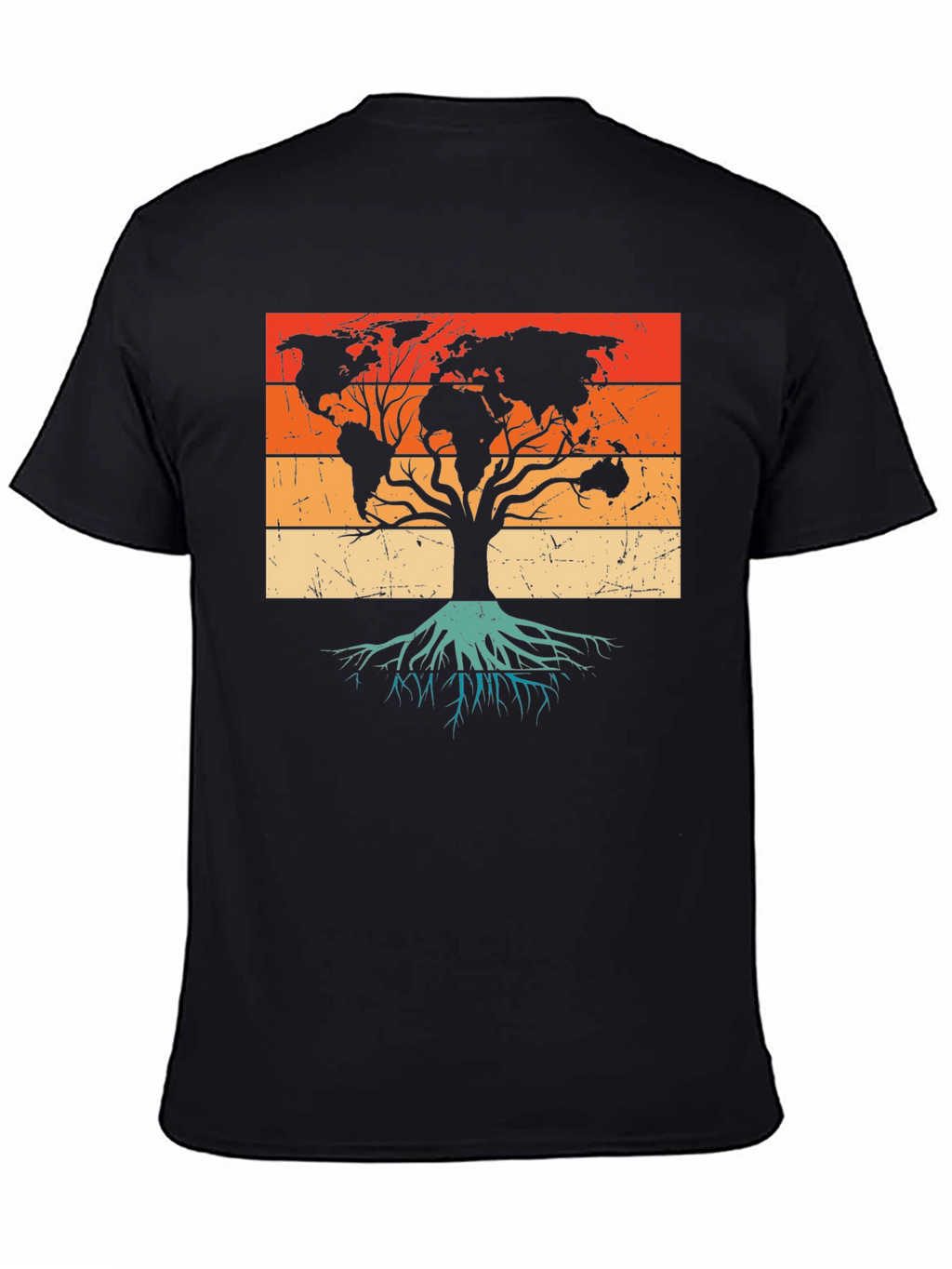 World Map Tree Black T-Shirt