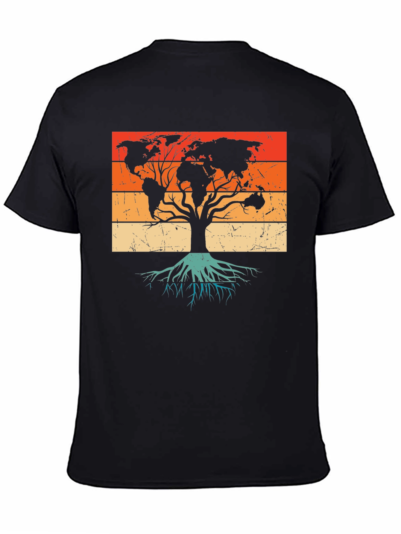 World Map Tree Black T-Shirt