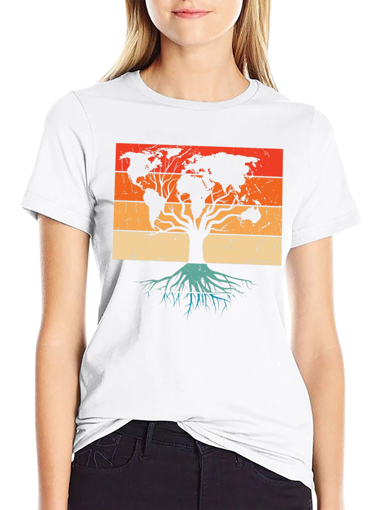 World Map Tree Black T-Shirt