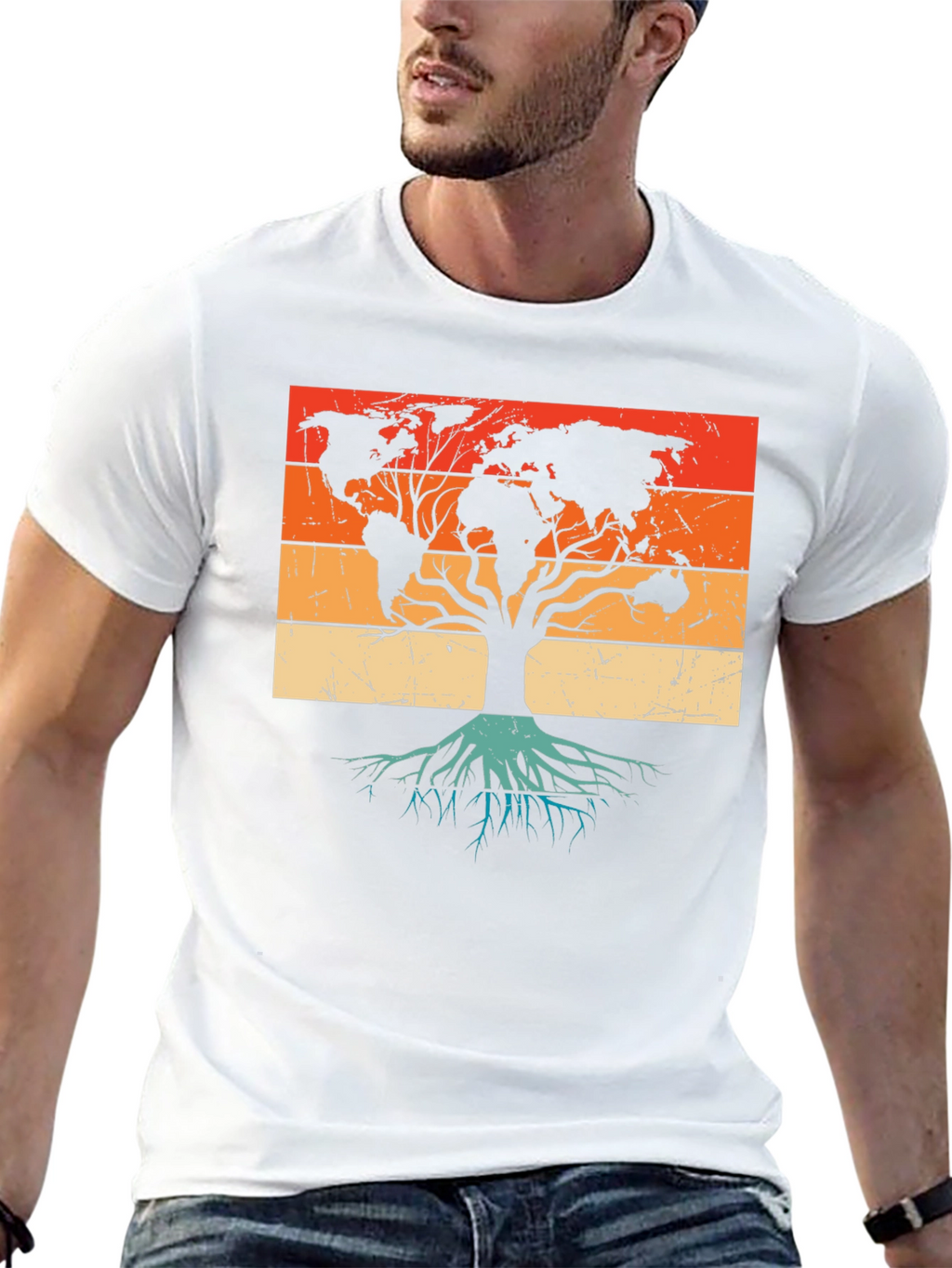 World Map Tree Black T-Shirt