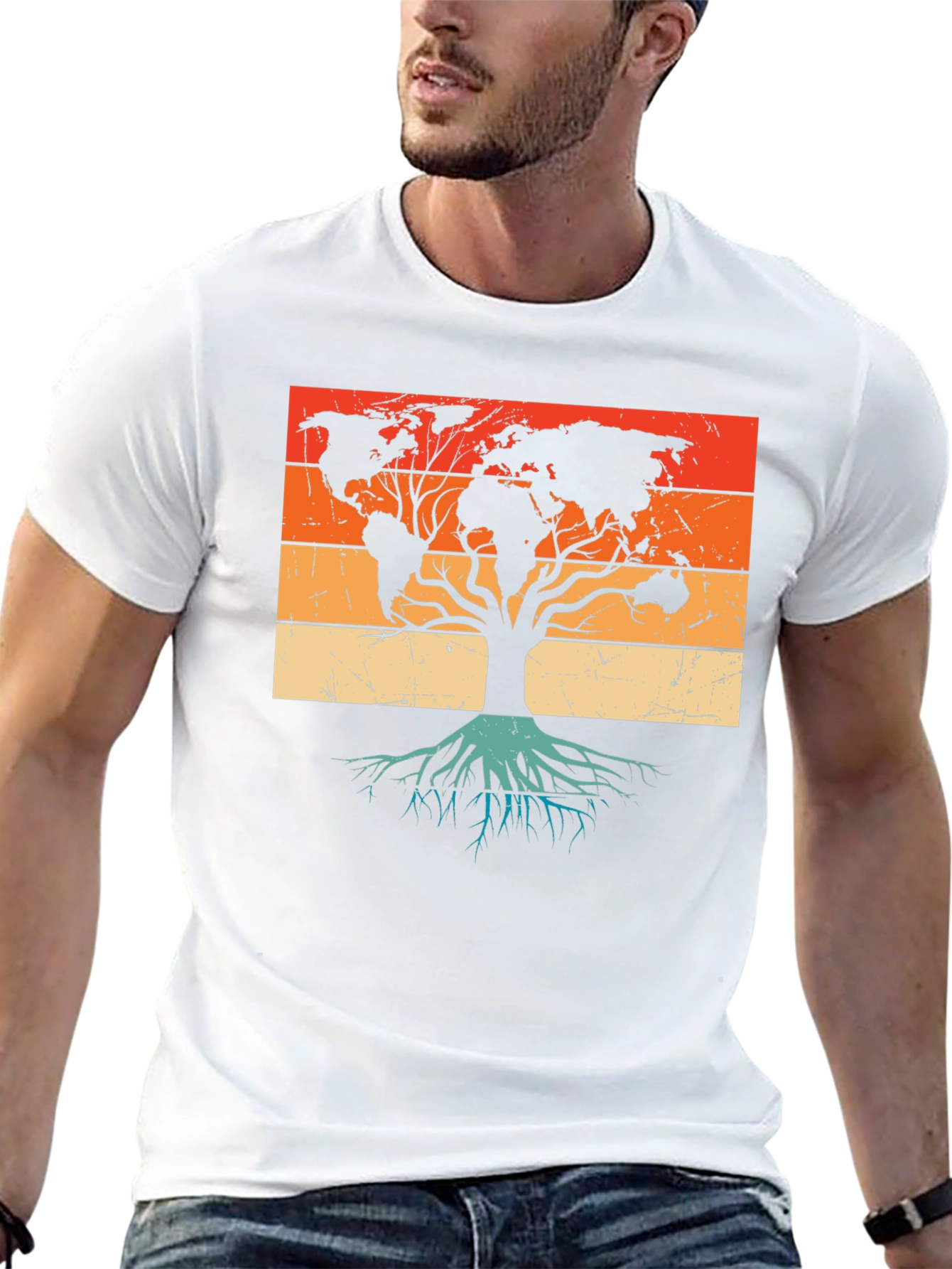 World Map Tree Black T-Shirt