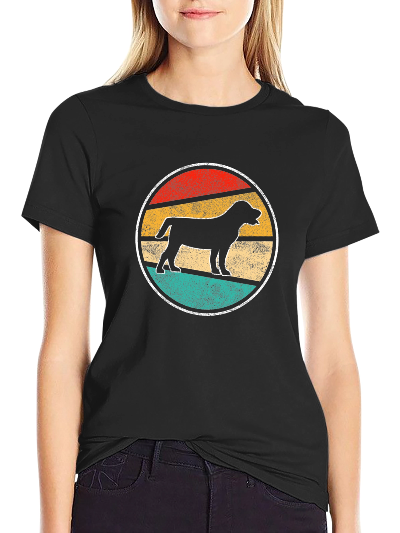 Retro Dog Graphic Tee - Vintage Style Black T-Shirt