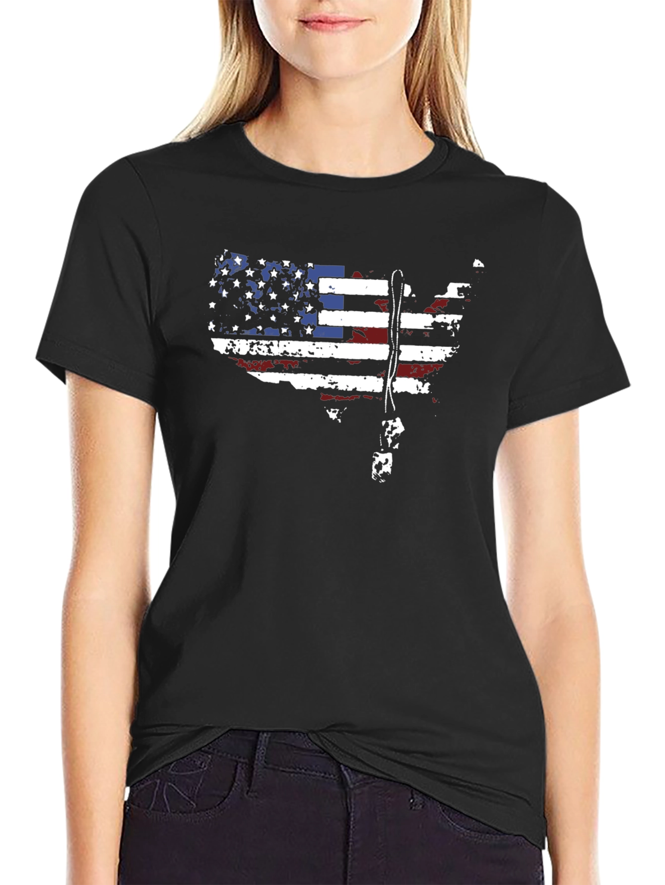 USA Flag Map Dog Tag T-Shirt