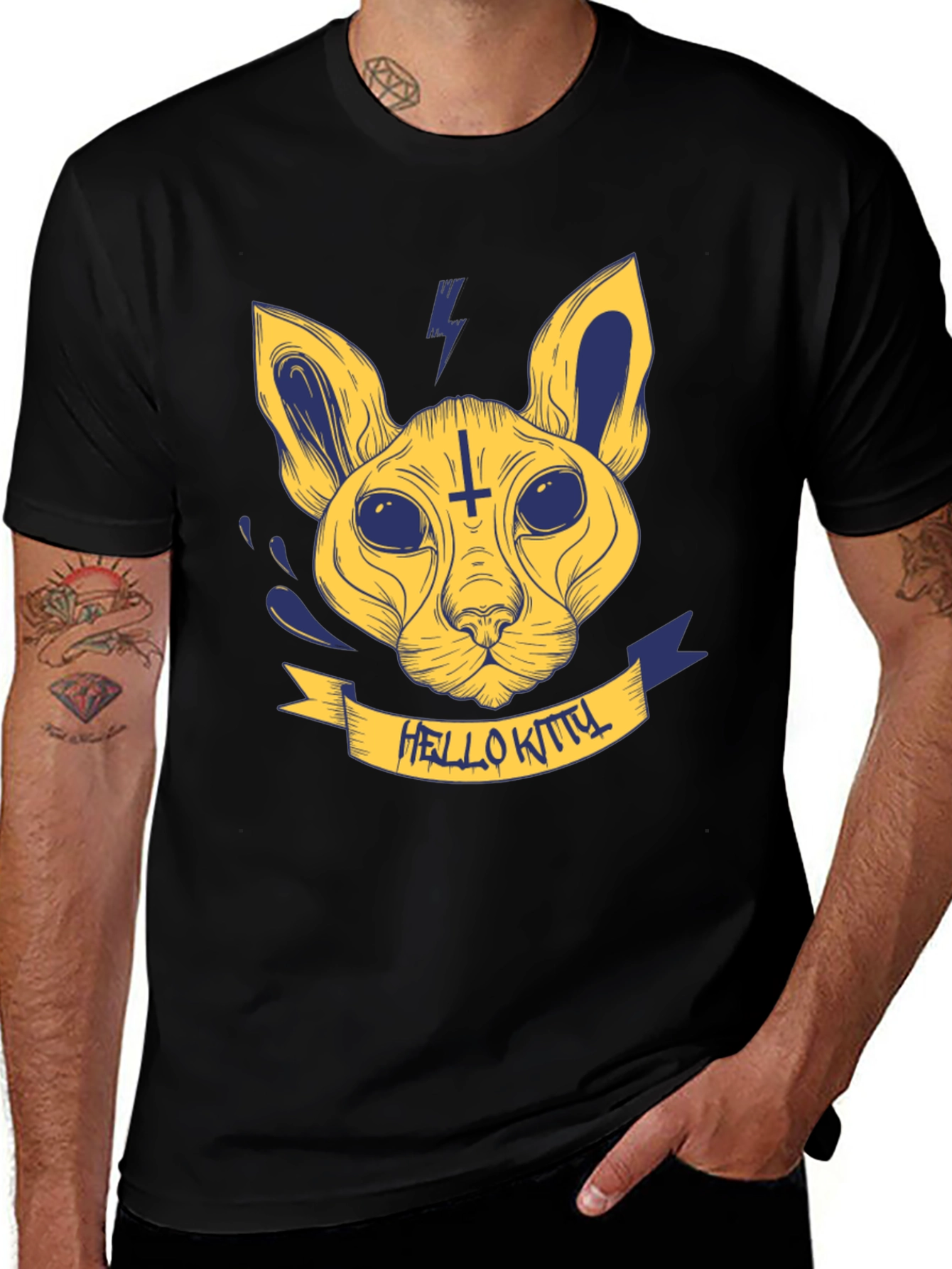 Mens Black T-Shirt with Hello Kitty Design