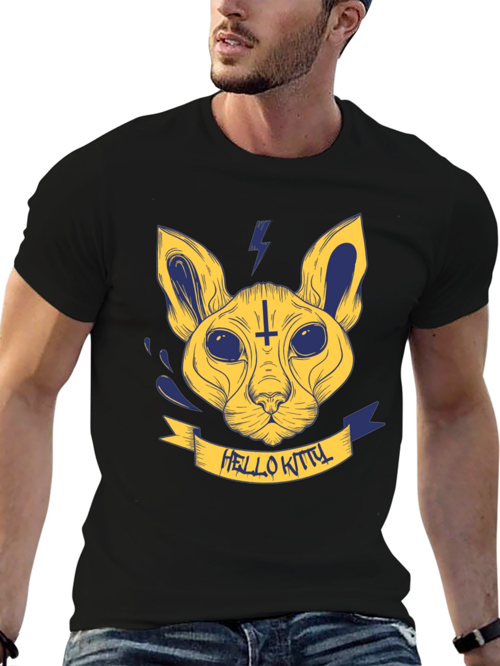 Mens Black T-Shirt with Hello Kitty Design