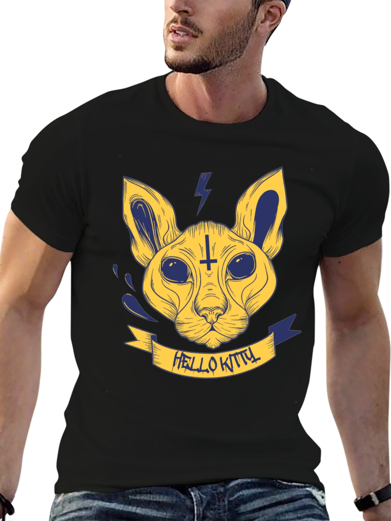 Mens Black T-Shirt with Hello Kitty Design