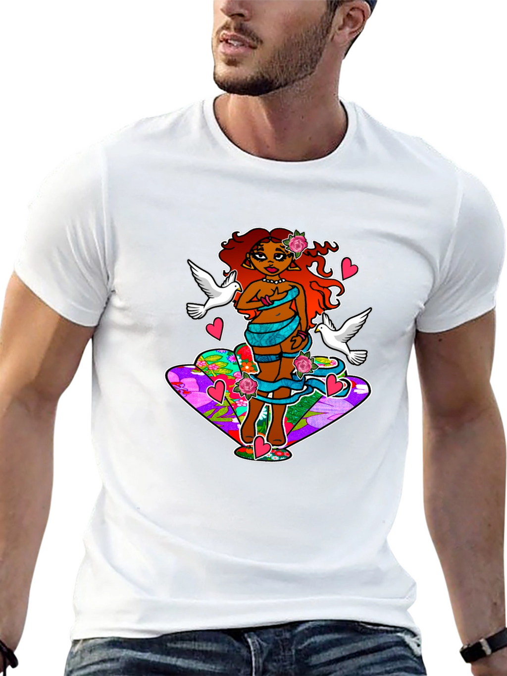 Fantasy Art T-Shirt: Love & Doves Graphic Tee
