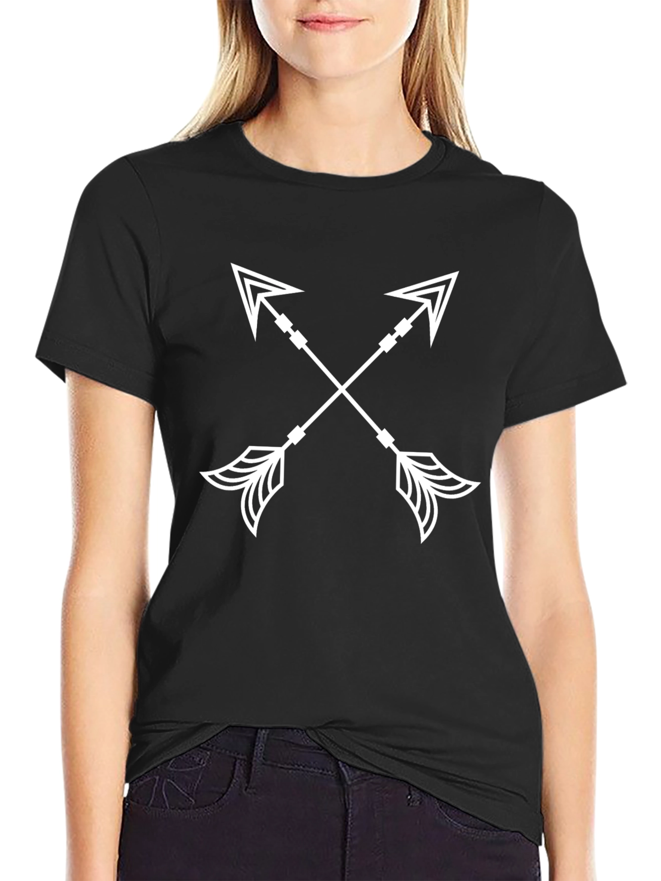Crossed Arrow Graphic Tee - Casual Black T-Shirt