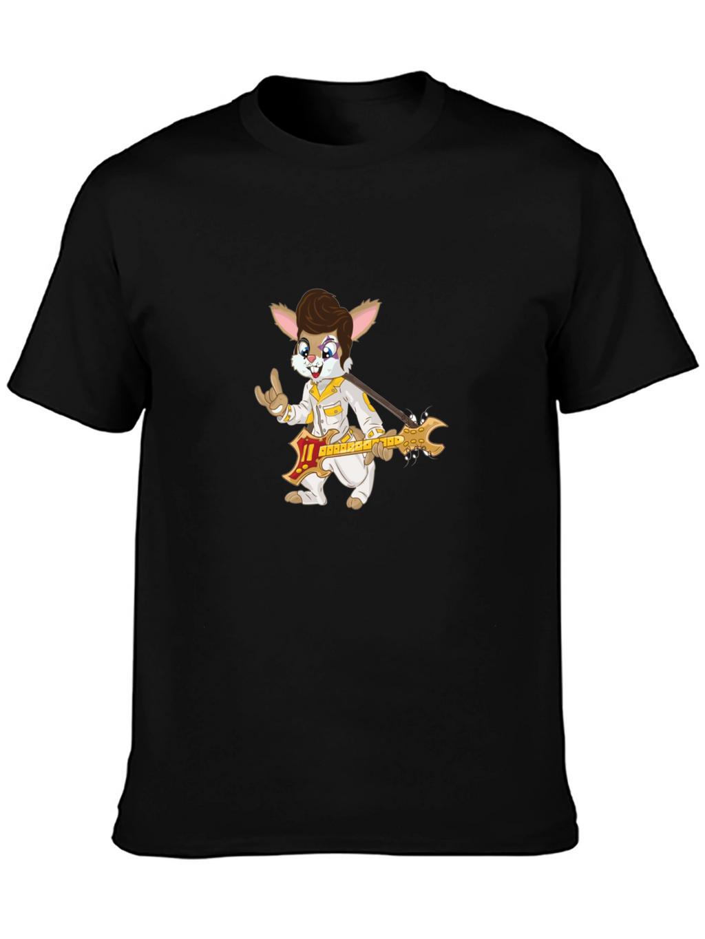Bunny Elvis Rock N Roll Black T-Shirt