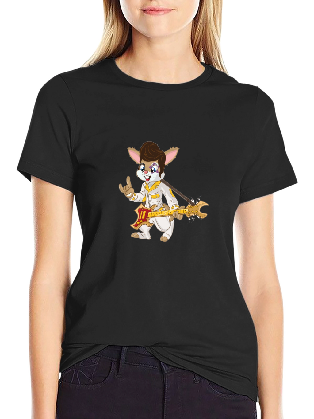 Bunny Elvis Rock N Roll Black T-Shirt
