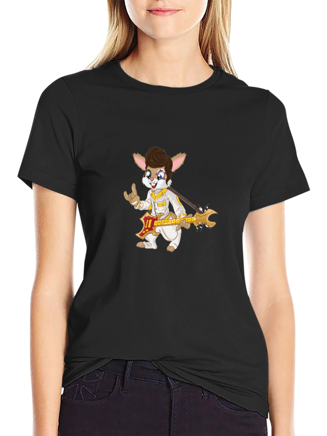 Bunny Elvis Rock N Roll Black T-Shirt