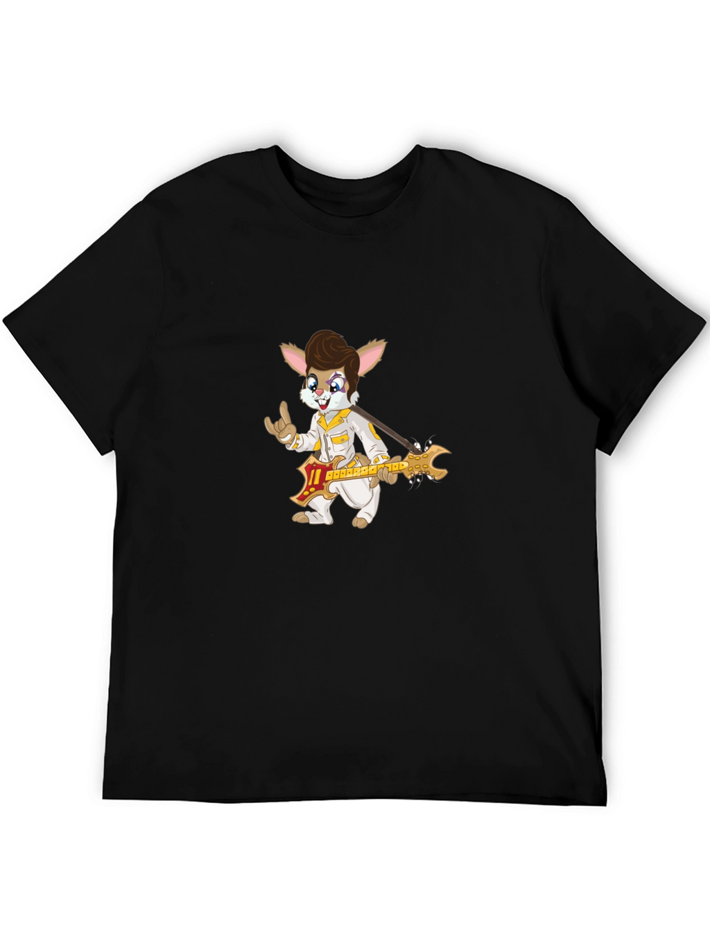 Bunny Elvis Rock N Roll Black T-Shirt