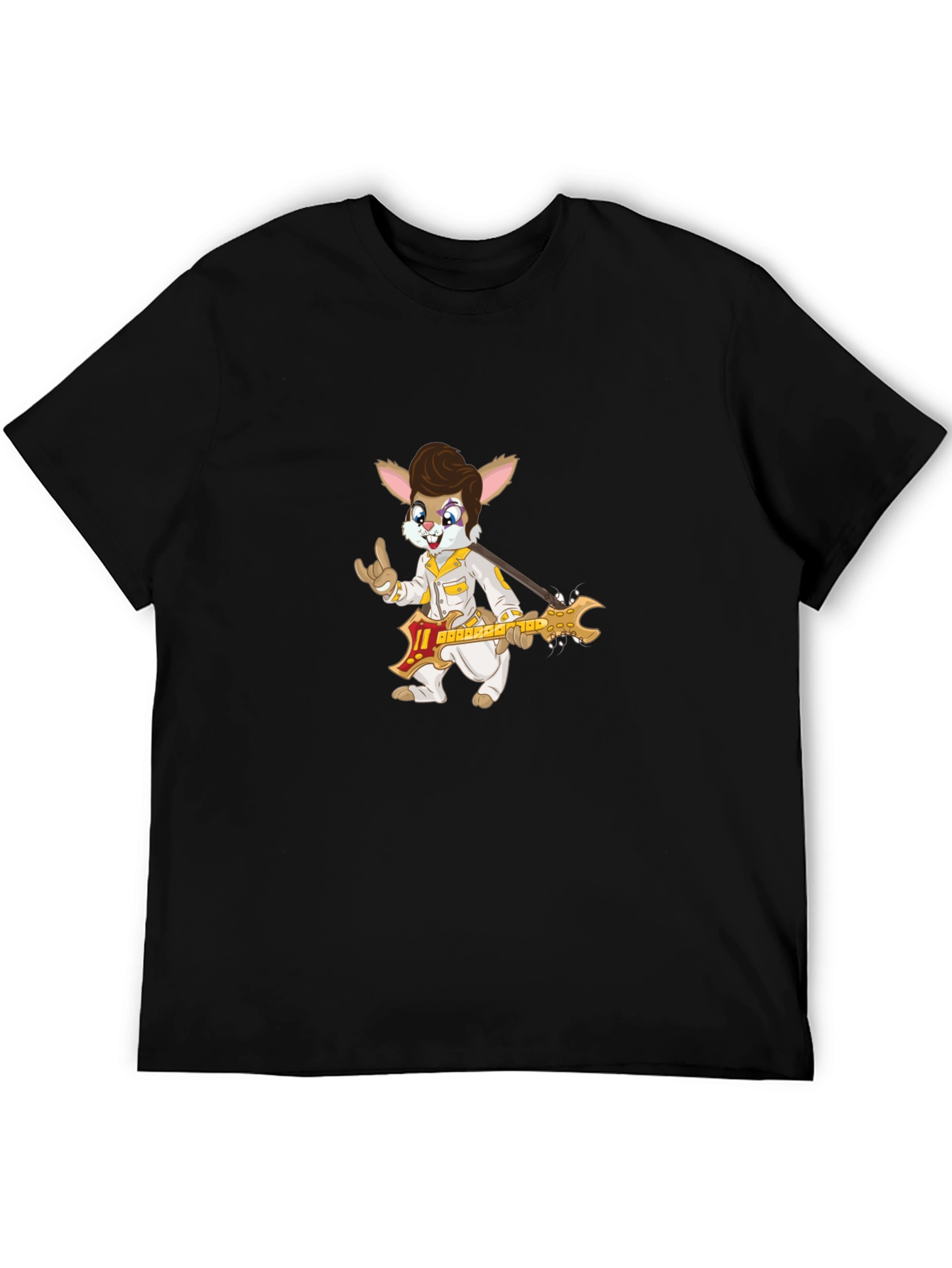 Bunny Elvis Rock N Roll Black T-Shirt