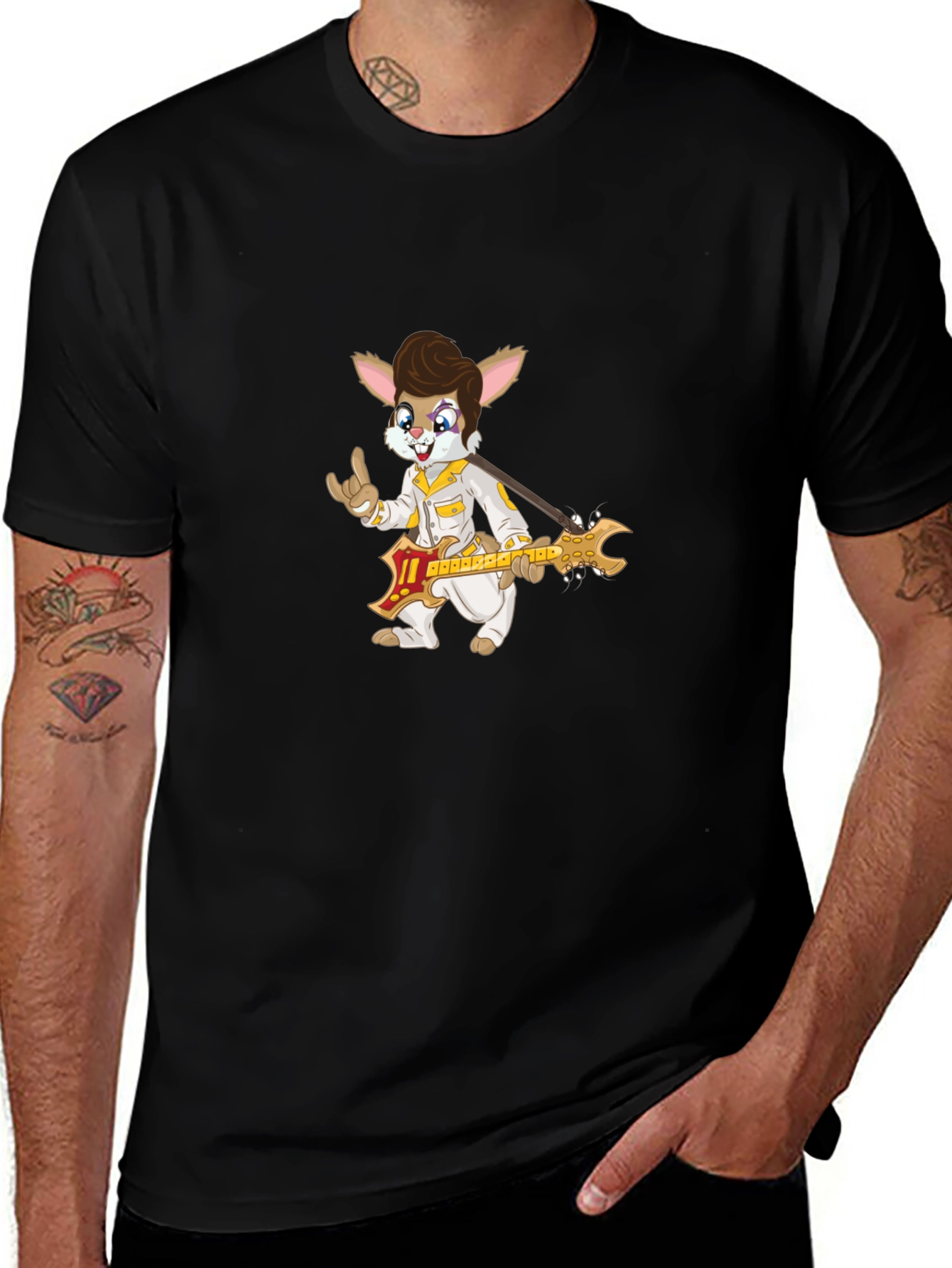 Bunny Elvis Rock N Roll Black T-Shirt