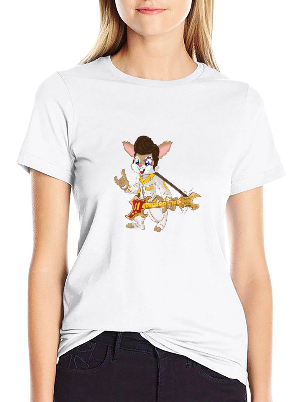 Bunny Elvis Rock N Roll Black T-Shirt