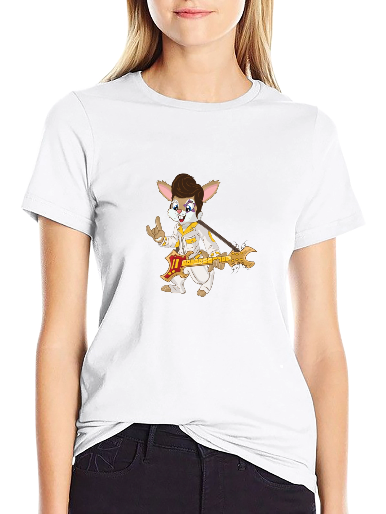 Bunny Elvis Rock N Roll Black T-Shirt