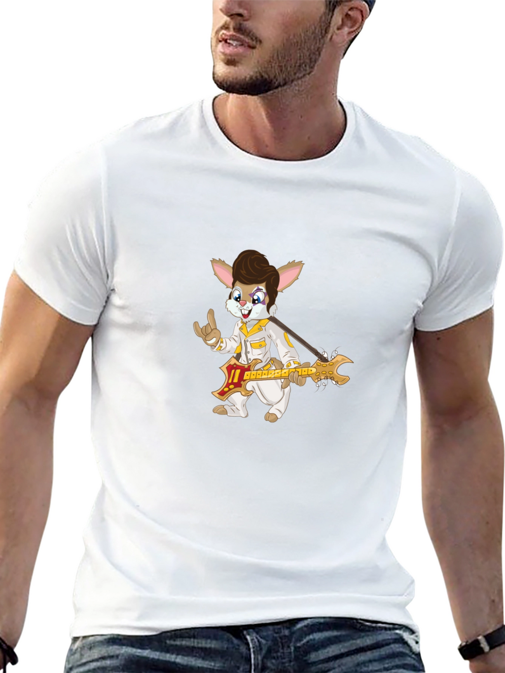 Bunny Elvis Rock N Roll Black T-Shirt