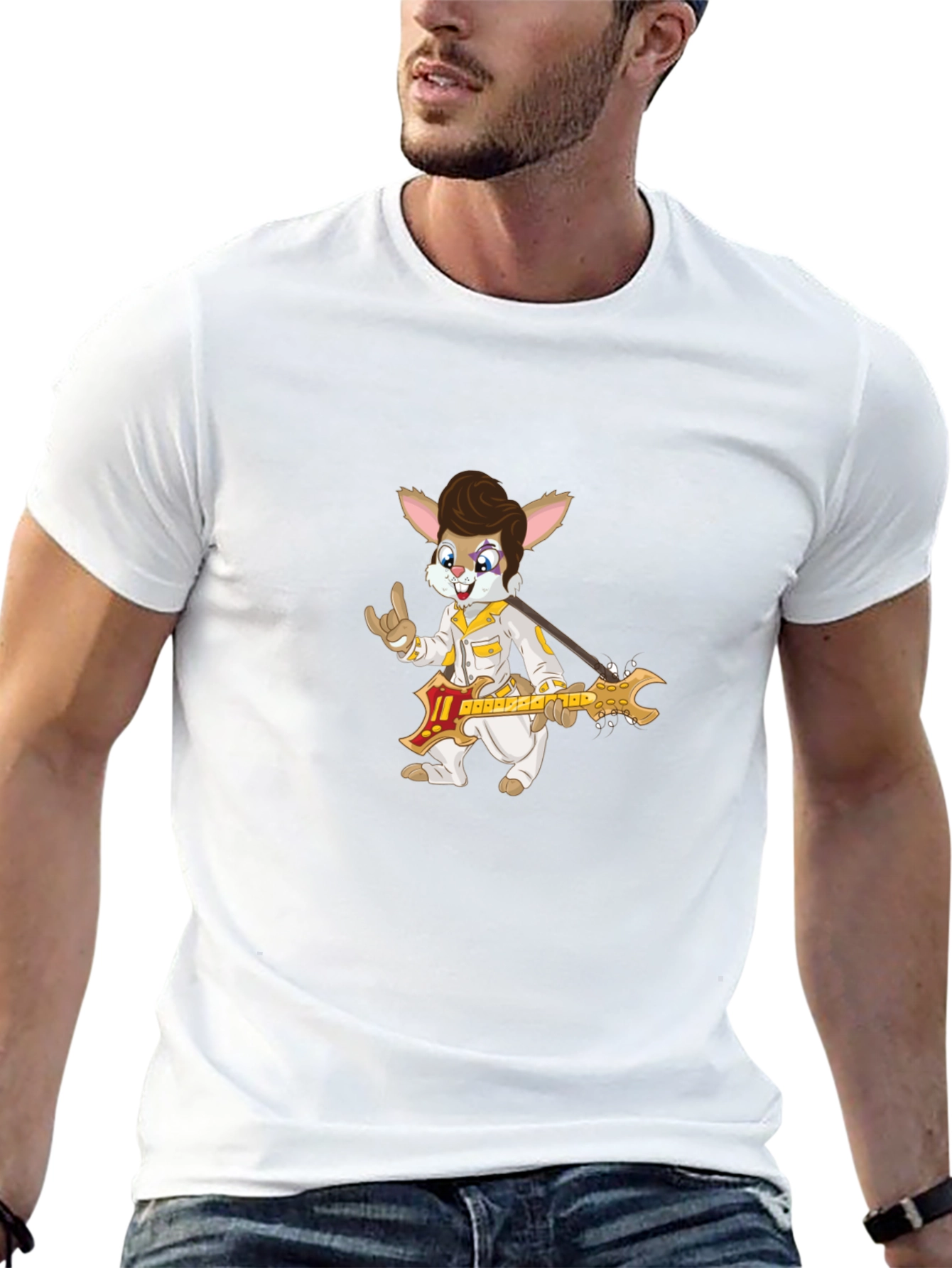 Bunny Elvis Rock N Roll Black T-Shirt