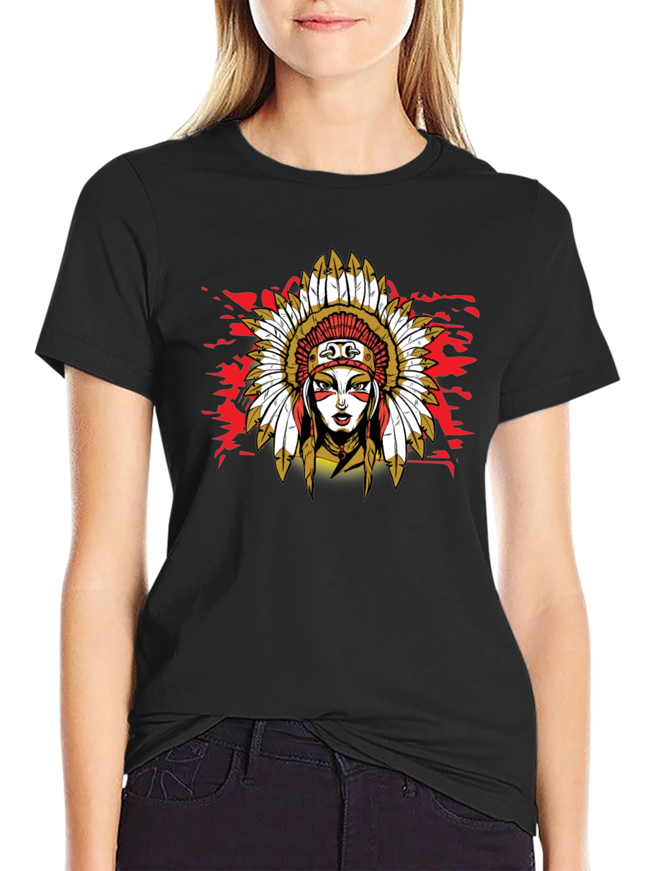 Native American Headdress Black T-Shirt