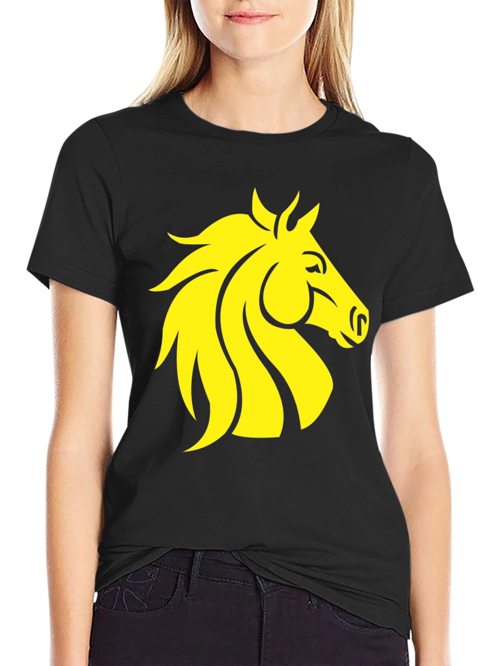 Black T-Shirt with Yellow Horse Graphic