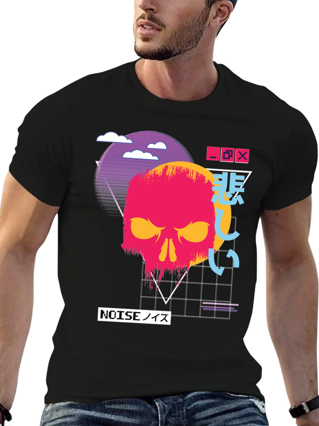 Vaporwave Skull Graphic Tee - Dark Aesthetic T-Shirt