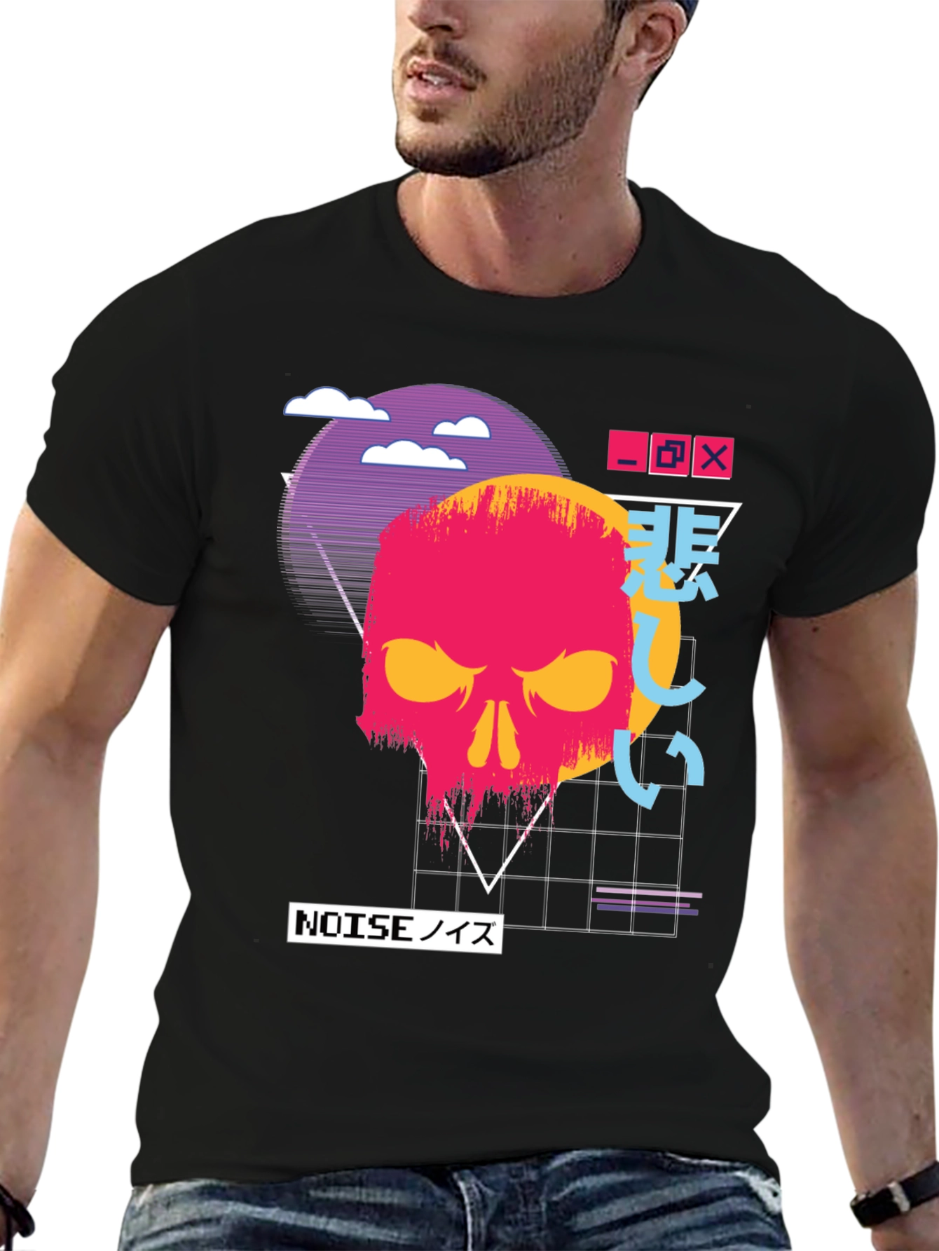 Vaporwave Skull Graphic Tee - Dark Aesthetic T-Shirt