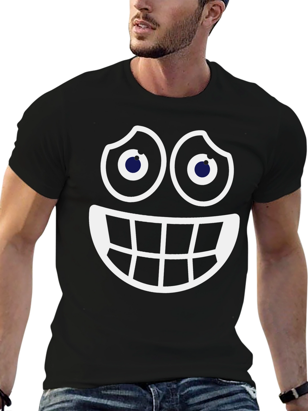 Smiley Face Graphic Tee - Fun Black Cotton T-Shirt