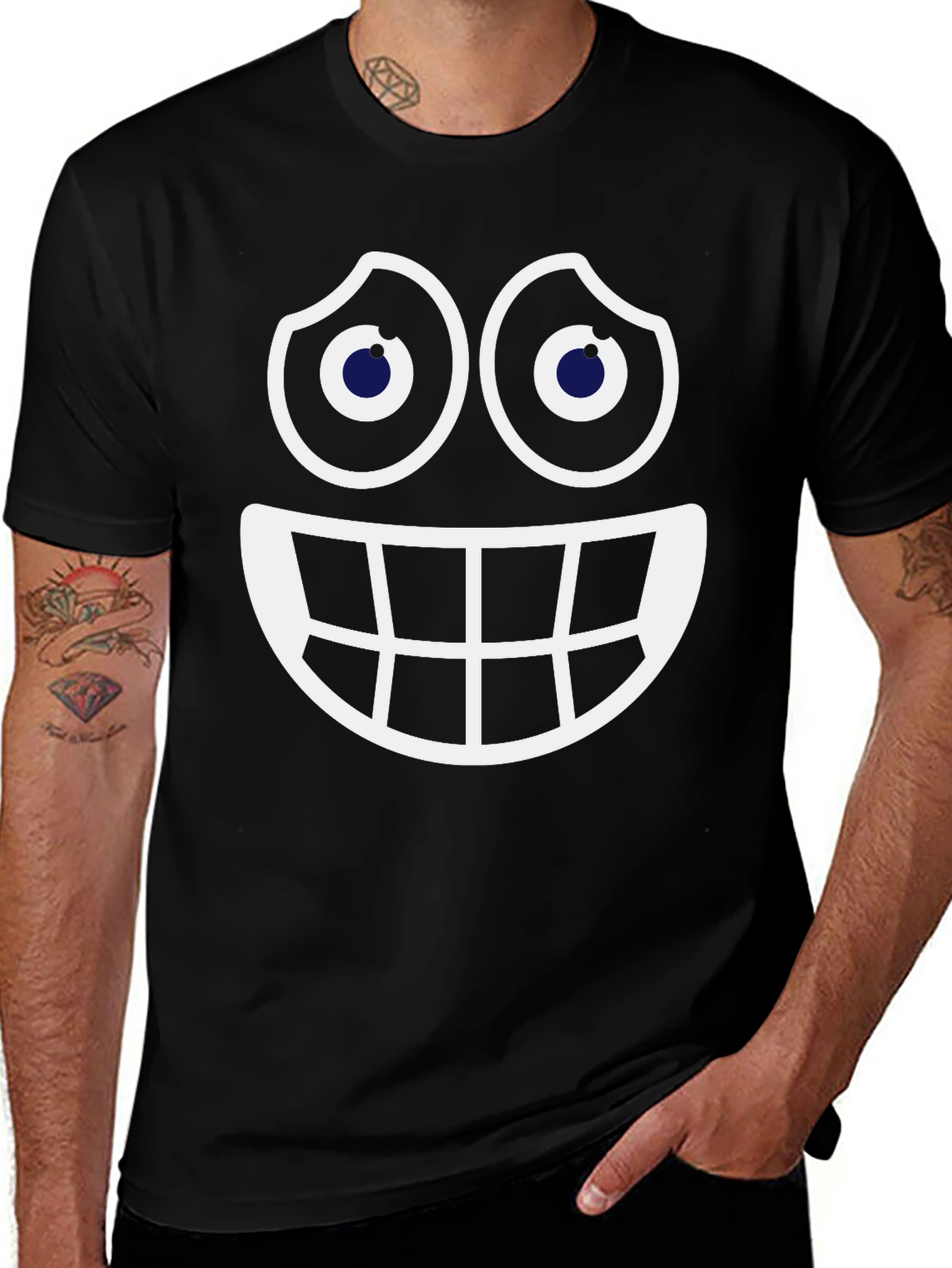 Smiley Face Graphic Tee - Fun Black Cotton T-Shirt