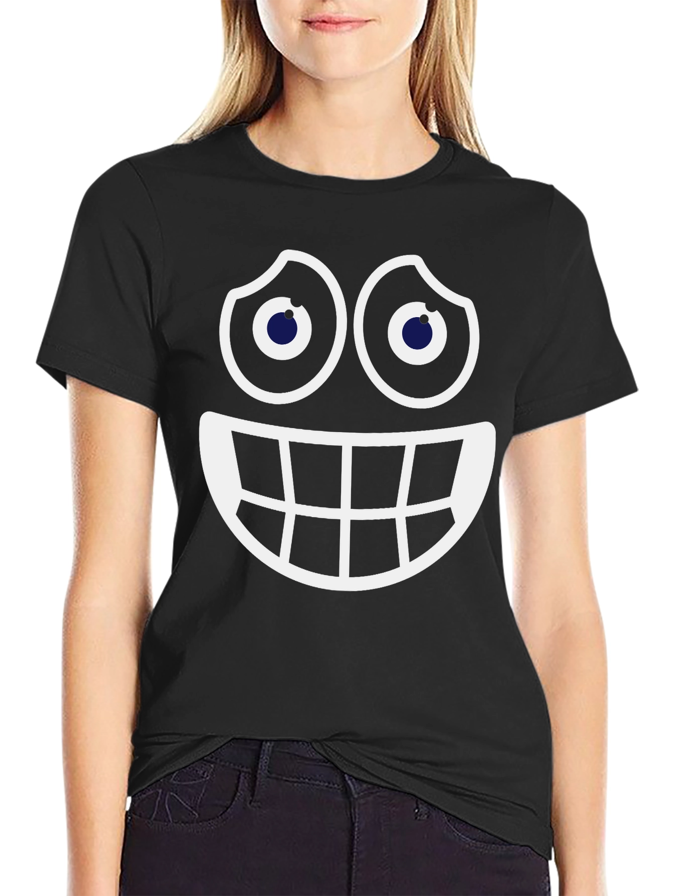 Smiley Face Graphic Tee - Fun Black Cotton T-Shirt