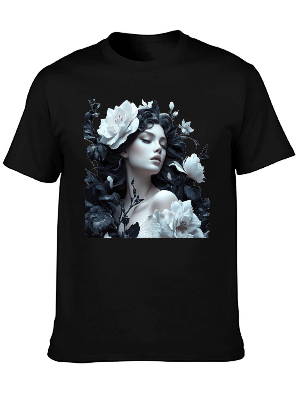 Floral Woman Graphic Tee - Black Unisex T-Shirt