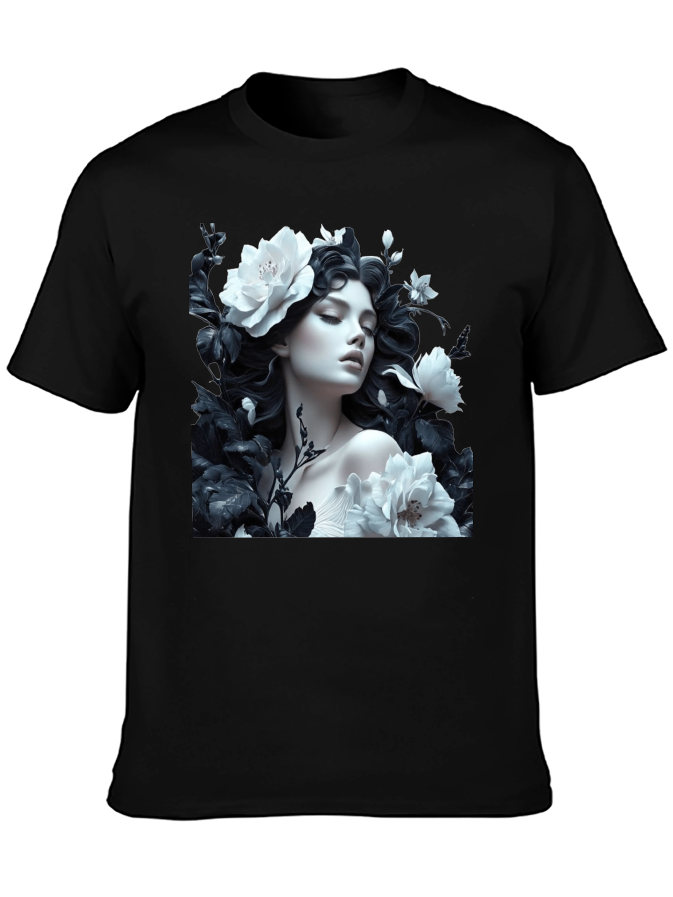 Floral Woman Graphic Tee - Black Unisex T-Shirt
