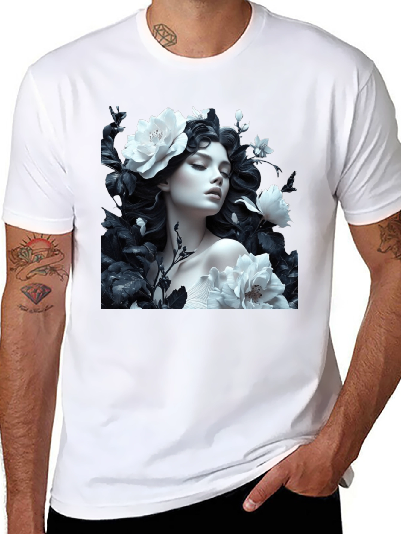 Floral Woman Graphic Tee - Black Unisex T-Shirt