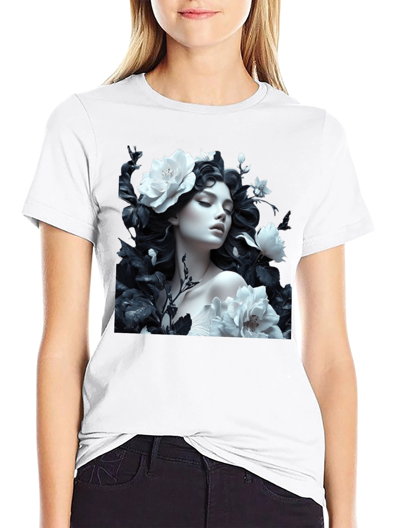 Floral Woman Graphic Tee - Black Unisex T-Shirt